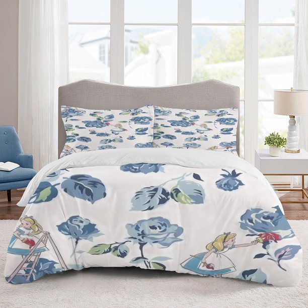 Alice in Wonderland Bedding Sets Cartoon Duvet Cover Lightweight 3 Piece Bet Sets for Kids Boys Girls