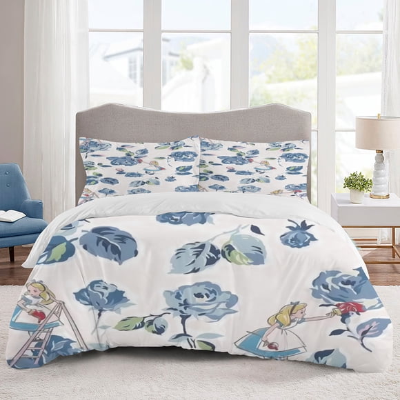 Alice in Wonderland Bedding Sets Cartoon Duvet Cover Lightweight 3 Piece Bet Sets for Kids Boys Girls