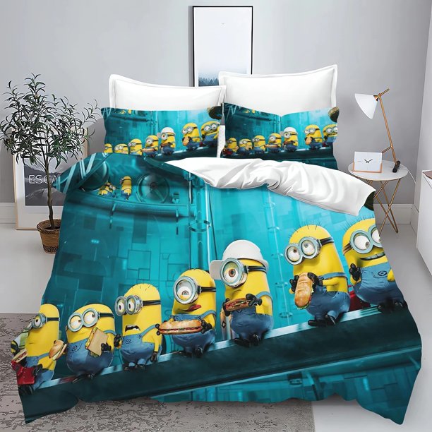 x893 Bed SheetsNew Cartoon Duvet Cover Soft Polyester Breathable Cute Printed Duvet Cover Little Yellow Man Bedding Duvet Cover Kids Gift 3-Piece Bedding Set (1 Duvet Cover + 2 Pillow Shams) nj893