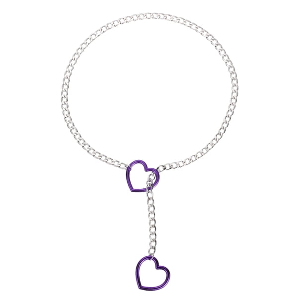 Collar de Cadena Deslizante Uxcell, Collar Ajustable en Y de 23.6 Pulgadas con Anillo en O de Corazón, Cadena de Acero Inoxidable, Gargantillas para Mujeres, Joyería Punk Gótica, Acero/Púrpura
