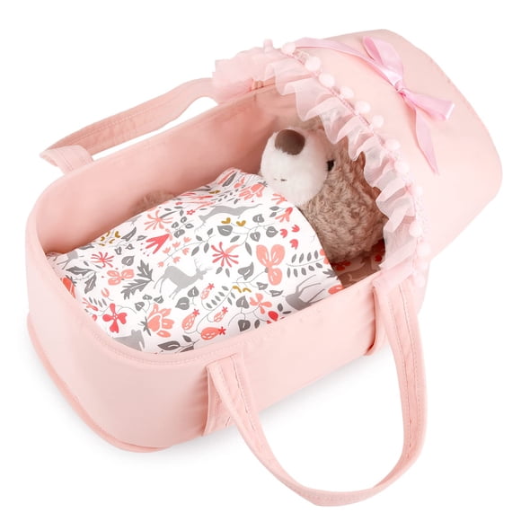 Cuna para muñeca GAGAKU con dosel rosa, para muñecas de 9 a 12 pulgadas