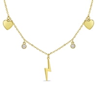 Tiana Joyas - Collar Con Circones, Rayos Y Corazones De Plata 925 Enchapado En Oro 18K