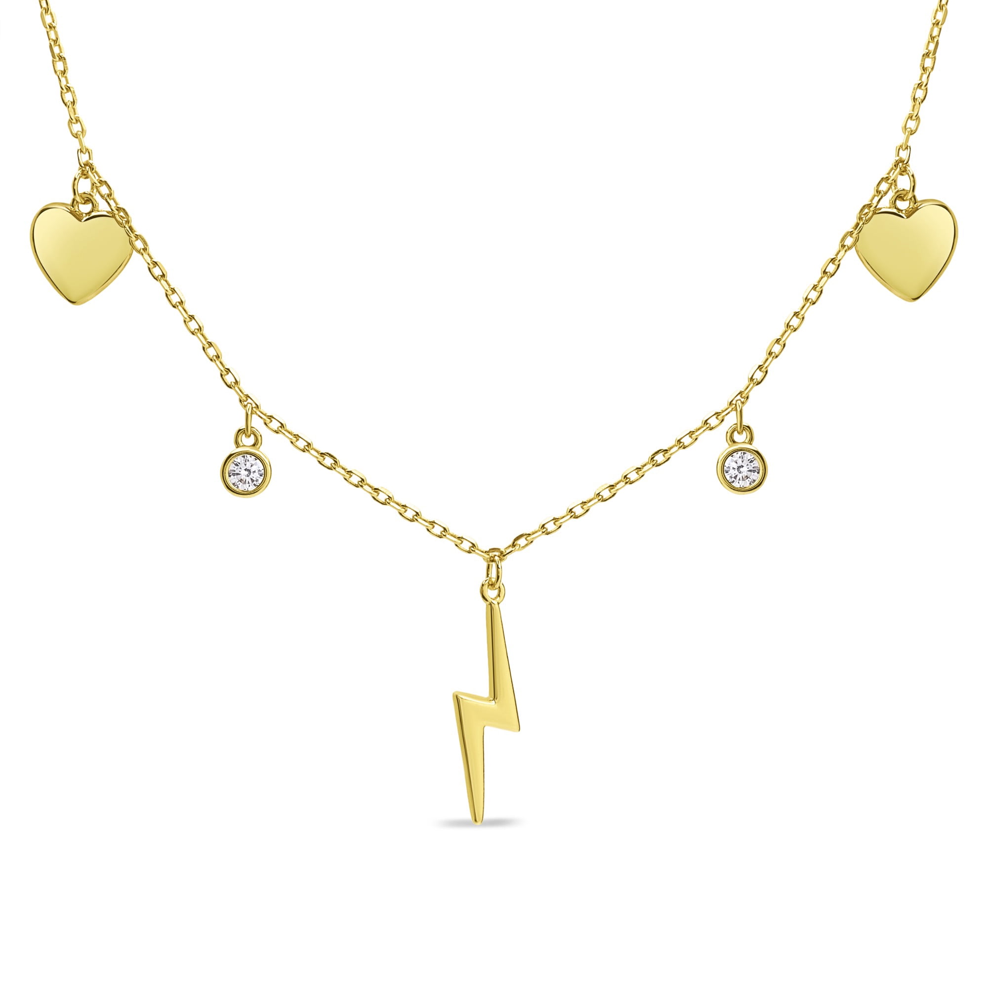 Tiana Joyas - Collar Con Circones, Rayos Y Corazones De Plata 925 Enchapado En Oro 18k