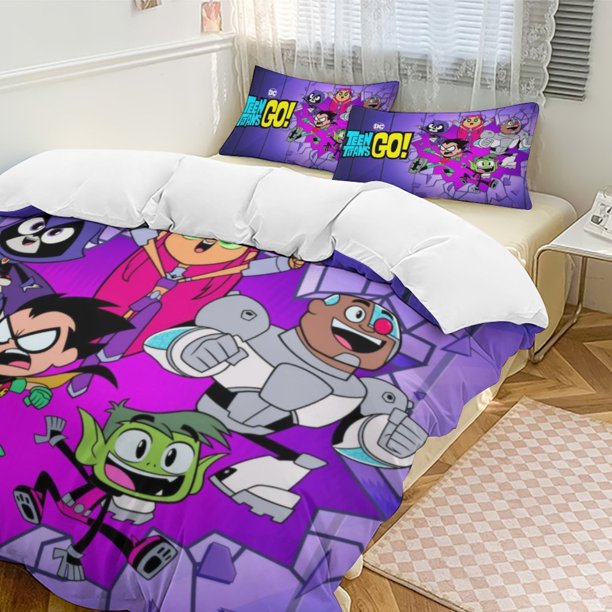 x574 Teen Titans Go 3-Piece Bedding Set Warm And Comfortable Soft Duvet Cover Bed Set with 1 Duvet Cover And 2 Pillowcases for Bedroom b574