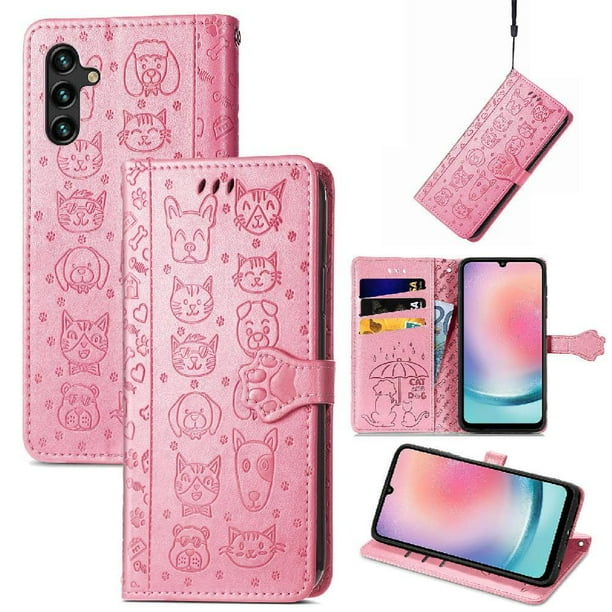 Funda Cartera FOXDOCK para Samsung Galaxy A24 4G , Flip PU con Relieve de Gatos y Perros, Tarjetero y Soporte