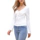 thumbnail image 4 of INSPIRE CHIC Top fruncido con cordón para mujer, estampado floral, cuello en V, manga larga, camisa ajustada XL blanca, 4 of 6