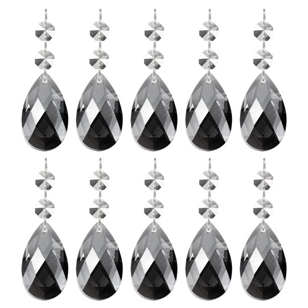 Uxcell Colgantes de Cristal en Forma de Gota para Candelabro, Paquete de 10, Longitud de 85mm, Prismas de Candelabro de 38mm, Adornos de Cuentas para Decoración, Gris Galvanizado