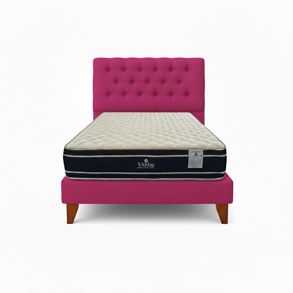Vitelio - Cama 1 Plaza Fuscia Capitone + Colchón Ortopedic