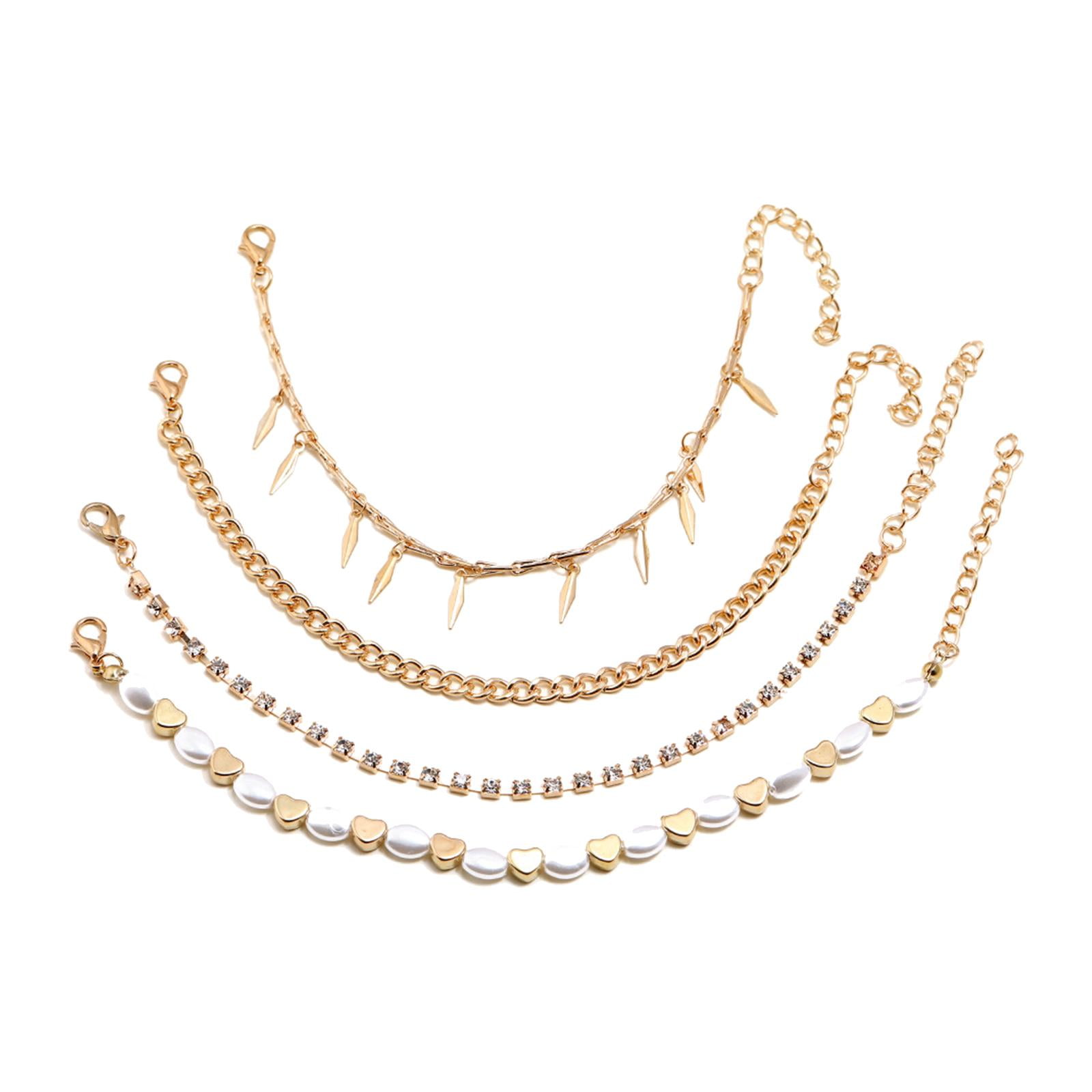 Magideal - 4 Pulseras De Tobillo Con , De Joyería De Cadena, Aleación Simple, Cadenas De Piezaza De Ajustables Colgante Elegante Tobill