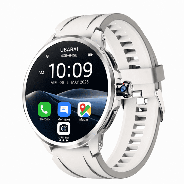 UBABAI reloj inteligente Android 10 4G LTE con SIM, Pantalla AMOLED 1.95" 720x720, Llamadas Independientes, GPS, Google Play y Cámara Giratoria Retráctil 9MP Smartwatch 4GB+64GB