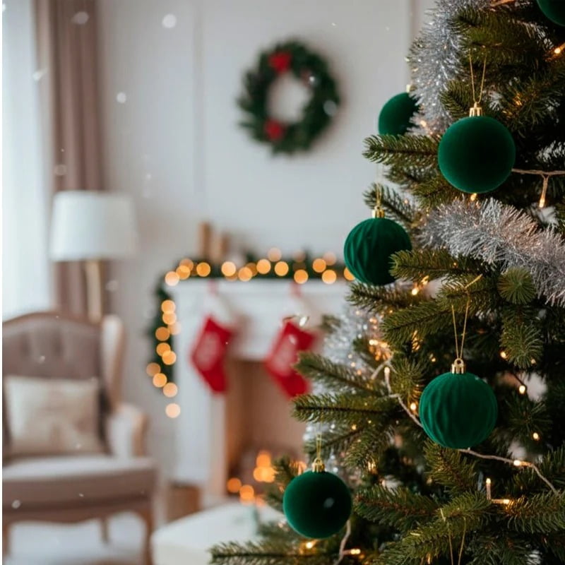 Genérico - Set X6 Esferas Navideñas De Terciopelo Adornos Árbol Navidad, Verde Oscuro