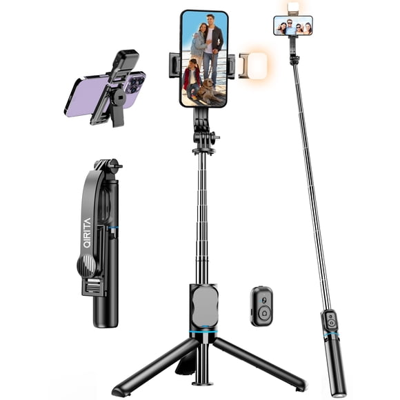 Trípode Selfie Stick Qirita de 42 pulgadas con luz de relleno para iPhone/Android