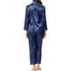 thumbnail image 3 of INSPIRE CHIC Conjunto de Pijama de Satén para Mujer Camisa de Dormir de Manga Larga con Botones y Pantalones con Ribete en Contraste Cuello con Solapa Ropa de Casa S Azul Oscuro, 3 of 7