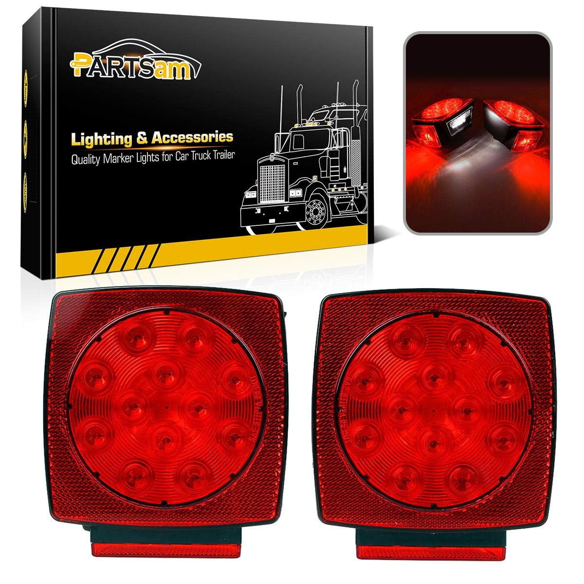 Luz Led Para Remolque Partsam, 12 V, Sumergible, Cuadrada