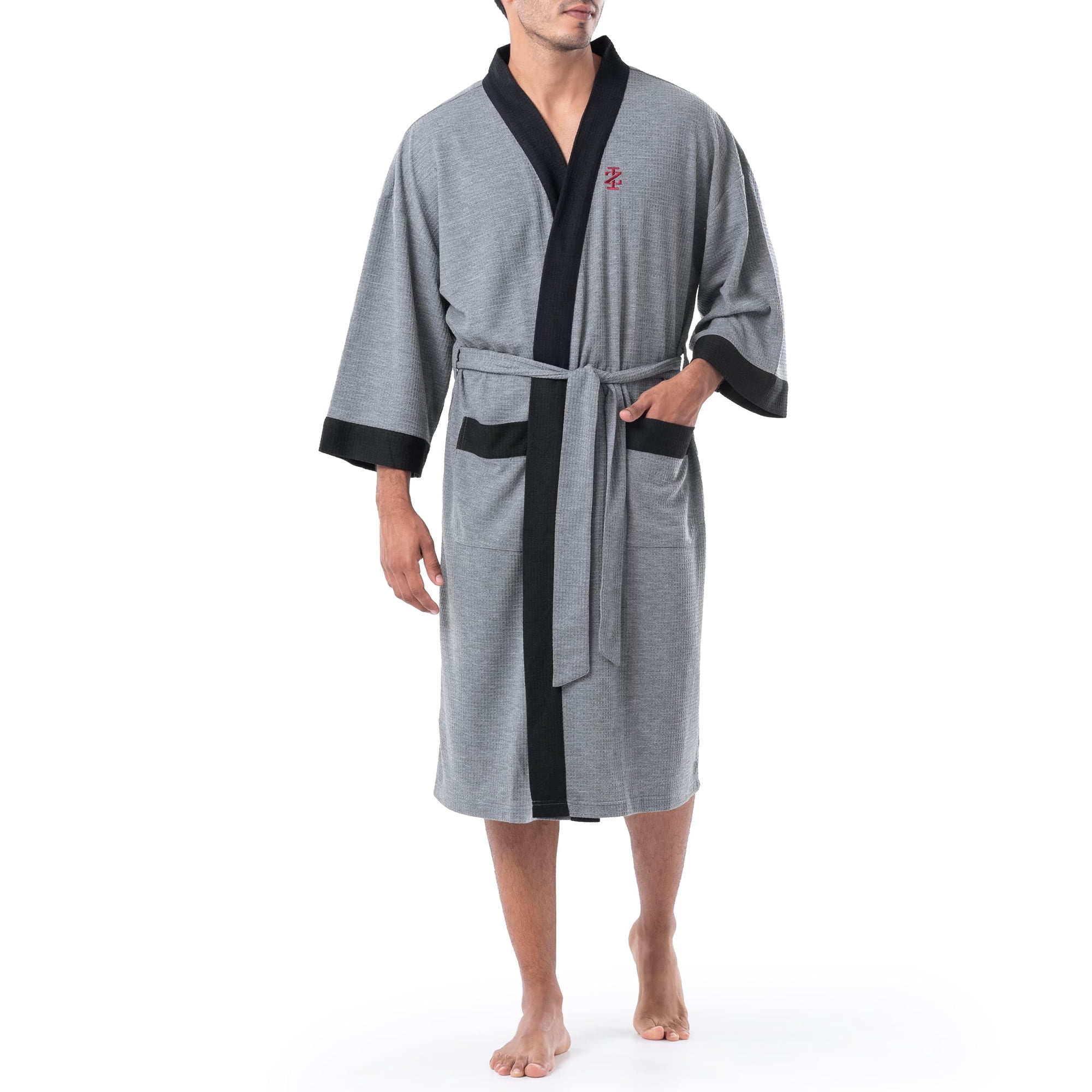 Bata Izod Para Hombre, Tejido Gofrado, Kimono Gris Jaspeado, Xxl-3xl