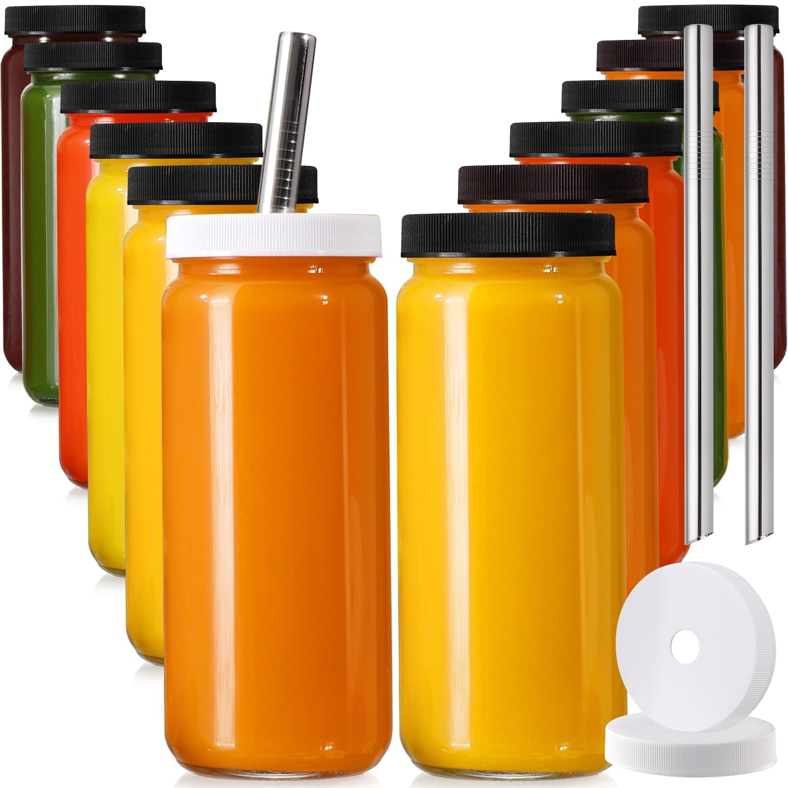 Botellas De Vidrio Para Jugo Aozita De 480 Ml Con Tapas Herméticas, Paquete De 12