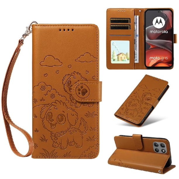 Funda Billetera FOXDOCK Compatible con Motorola Moto G15/G15 Power, Diseño Perrito Tierno, Ranuras para Tarjetas y Soporte Plegable