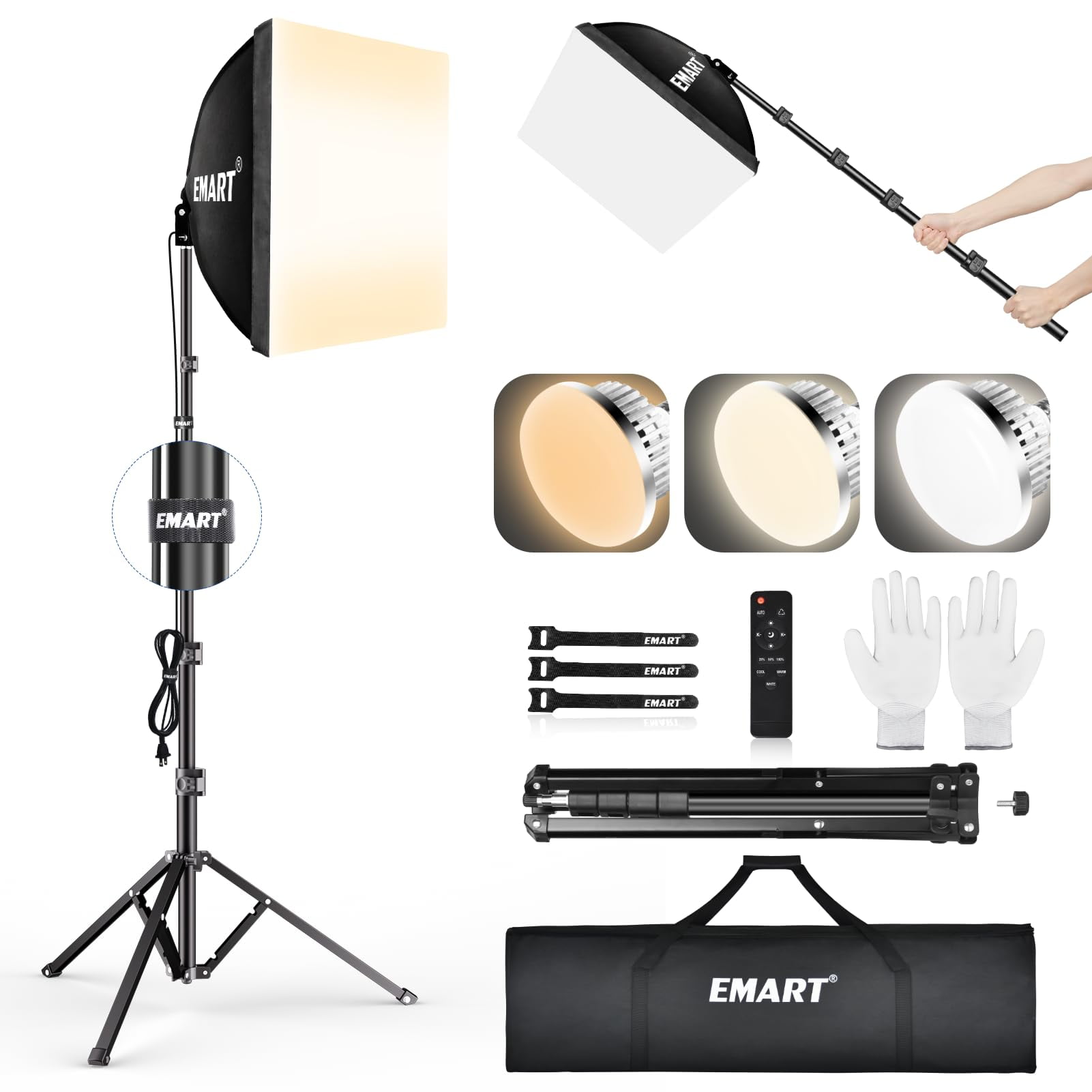 Kit De Iluminación Softbox Emart 16x16 Soft Box 85w Led 3000k-6000k