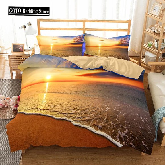 v131 Bed Sheets Quilt Cover Set Beach Luxury Bedclothes Sunrise Duvet Cover Sets Home Textile California King Bedding Sets % High Quality 3-Piece Bedding Set (1 Duvet Cover + 2 Pillow Shams) Bed Sheet