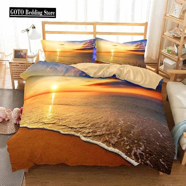 v190 Bed Sheets Quilt Cover Set Beach Luxury Bedclothes Sunrise Duvet Cover Sets Home Textile California King Bedding Sets % High Quality 3-Piece Bedding Set (1 Duvet Cover + 2 Pillow Shams) Bed Sheet