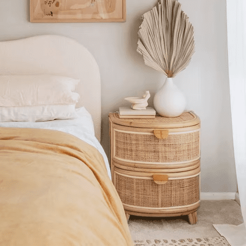 Santú Home & Deco - Velador Mesa De Noche Rattan Cajones Estilo Mimbre