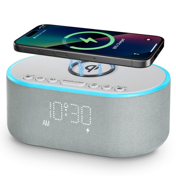 Alarm Clock Radio Odokee con cargador inalámbrico y altavoz Bluetooth