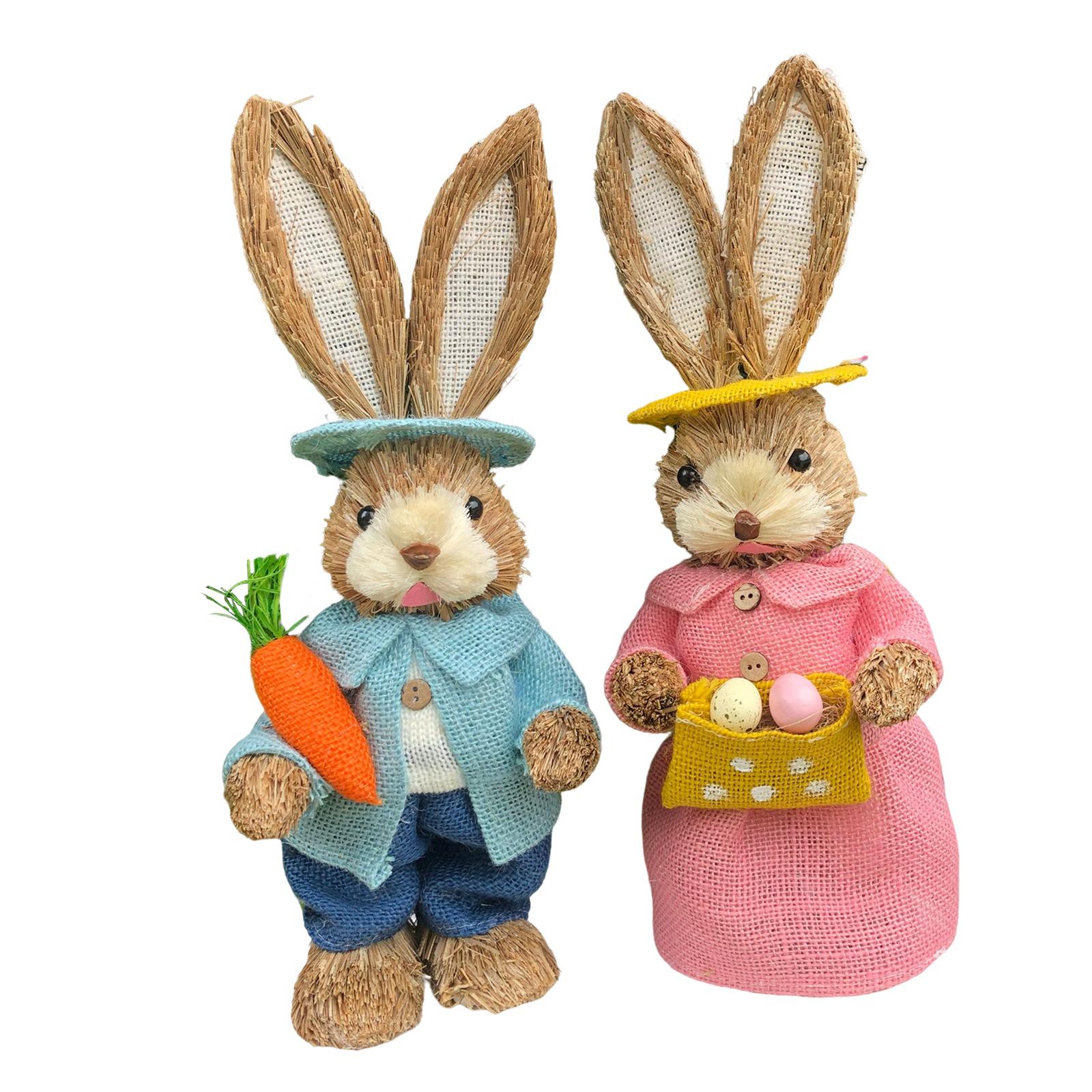 Magideal - 2 Piezas De Conejo De Pascua, Figuras De Paja, Decoración De Altura De 13,8 Pulgadas Para Salas De Estar, Jardines, Patios, Exquisita Artesanía Vívida Estilo H