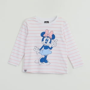 Polera Manga Larga Niña Minnie Rayas Blanco Disney