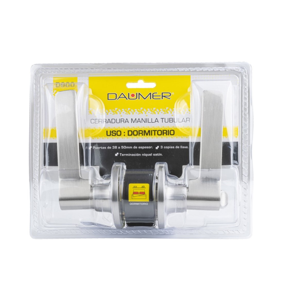 Daumer - Cerradura Manilla Tubular Dormitorio D900 Níquel Satinado