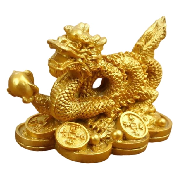 Estatua de Dragón Chino Escultura Regalo de Inauguración de La ,15x1,57x1,97 Pulgadas Hermoso Auspicioso Exquisito Especial Mesa , Dorado