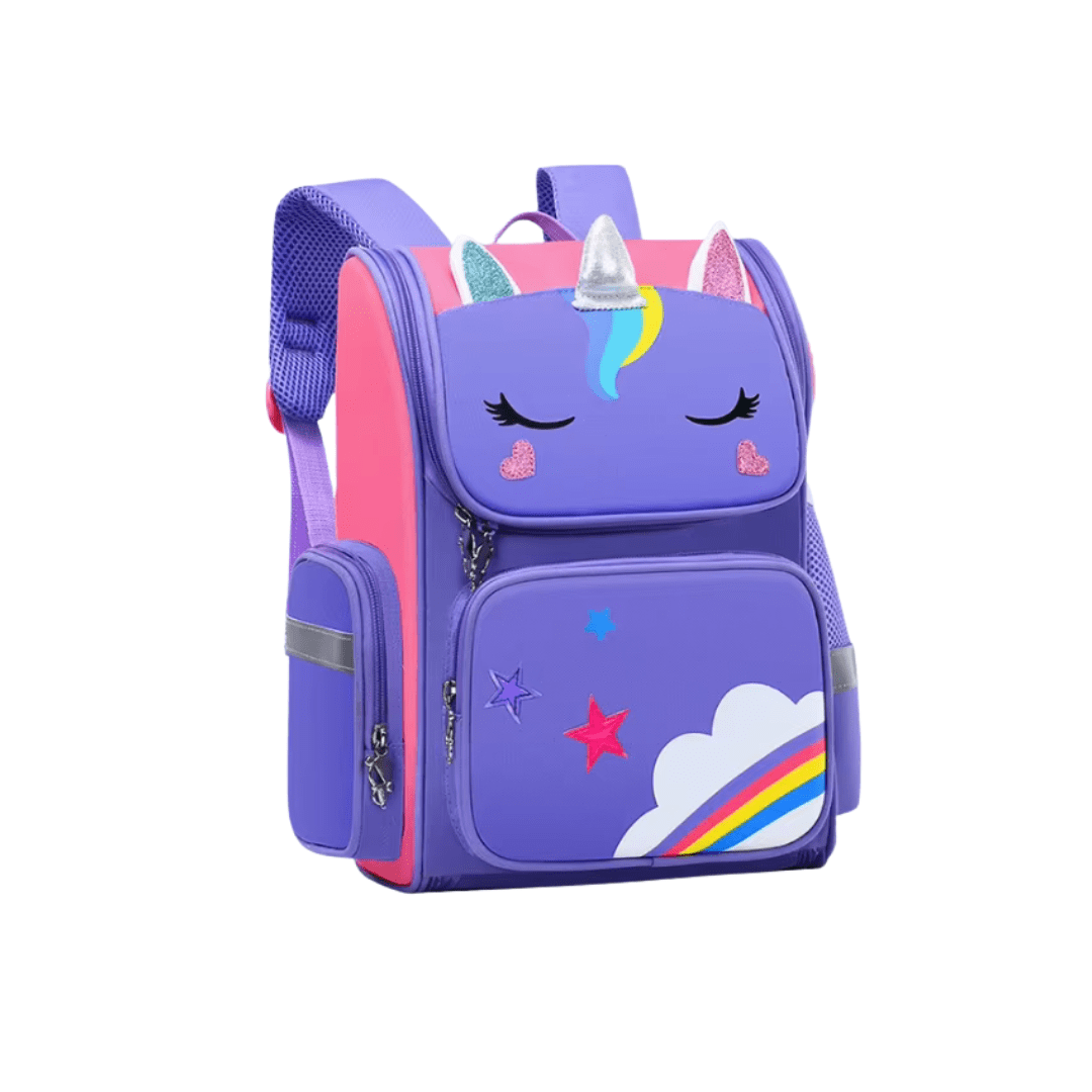 Mochila Escolar Unicornio Infantil Niñas 3d Arcoiris Violeta