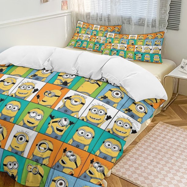 Orange White Green Blue Minions Comforter Set Soft 3 Pcs Twin Bedding Sets Thicken for All Season
