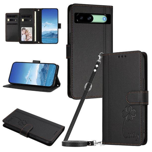 Funda Cartera Trébol para Google Pixel 8A con Ranuras Tarjetas y Carga Inalámbrica Negro
