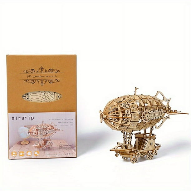 3D Wooden Puzzle, 3D Creative Three-dimensional Puzzle Handmade Diy Wooden Airship Table Decoration Model Children's Small Toy Gifts.