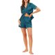 thumbnail image 2 of INSPIRE CHIC Conjunto de pijama de manga corta para mujer con ribete en contraste Vuelta al cole Conjunto de pijama suave con botones y cuello con muesca para primavera verano S Azul pavo real, 2 of 5