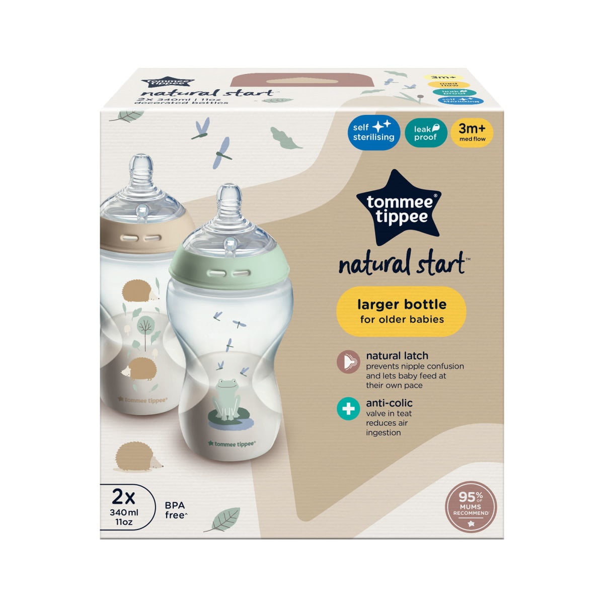 Tommee Tippee - Set 2 Mamaderas Natural Start 340ml Diseño Ranitas