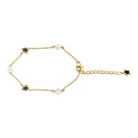 Tiana Joyas - Pulsera Con Estrellas Y Perlas De Plata 925 Enchapada En Oro De 18K
