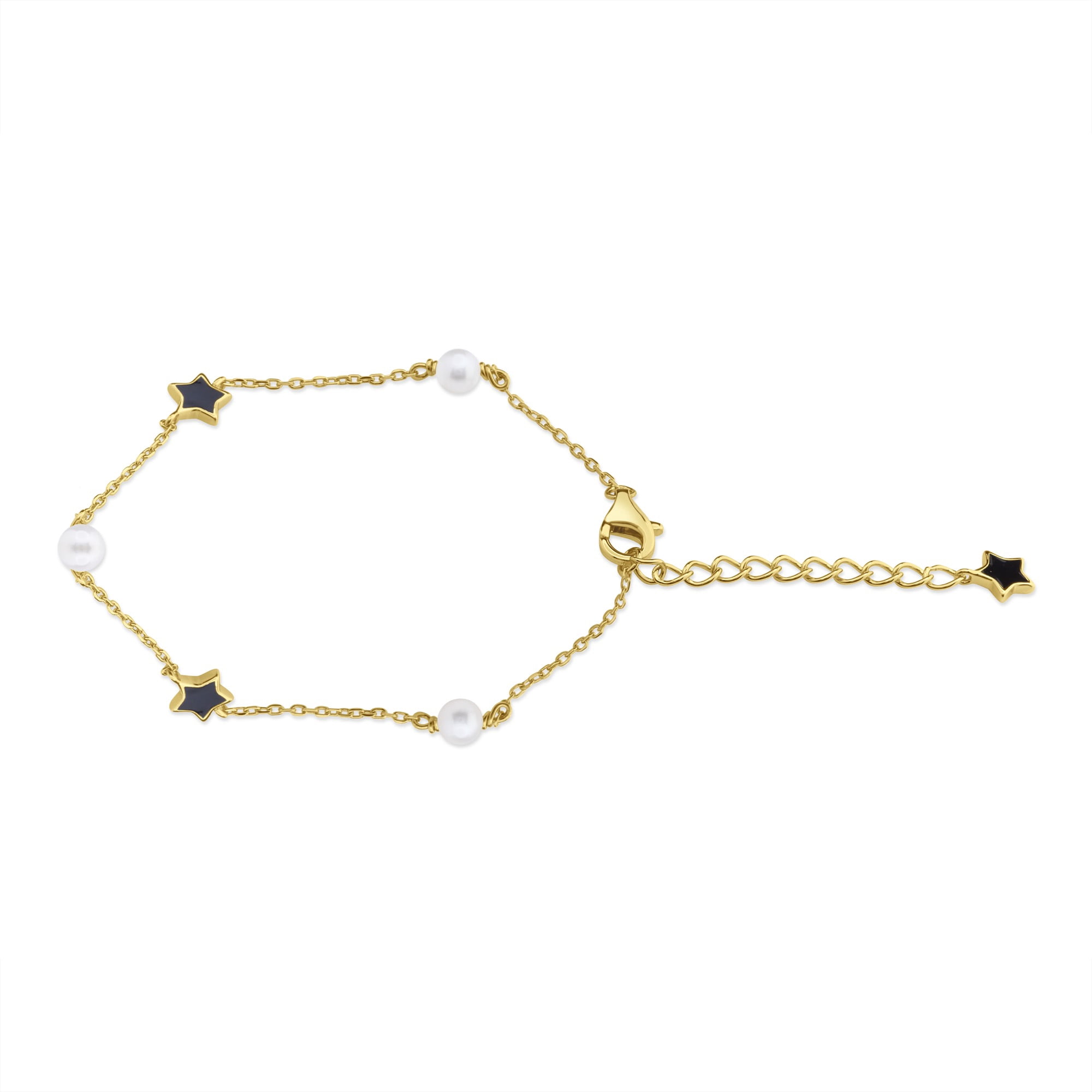 Tiana Joyas - Pulsera Con Estrellas Y Perlas De Plata 925 Enchapada En Oro De 18k