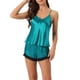 thumbnail image 1 of INSPIRE CHIC Conjunto de Pijama de Satén para Mujer sin Mangas con Escote en V con Encaje Cruzado en la Espalda y Pantalones Cortos Ropa de Dormir Sedosa M Azul, 1 of 6