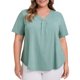 thumbnail image 1 of GRACIA Y GRANDEZA Camisetas de Mujer Tallas Grandes Cuello en V con Banda Manga Corta Ajuste Suelto Blusa Plisada Casual y Moderna 3X Verde, 1 of 7