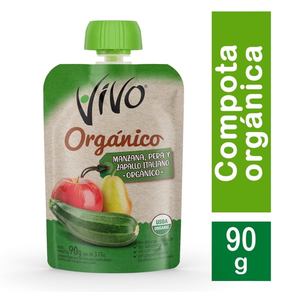 Compota Orgánica Sabor Manzana, Pera, y Zapallo Italiano, 90 g