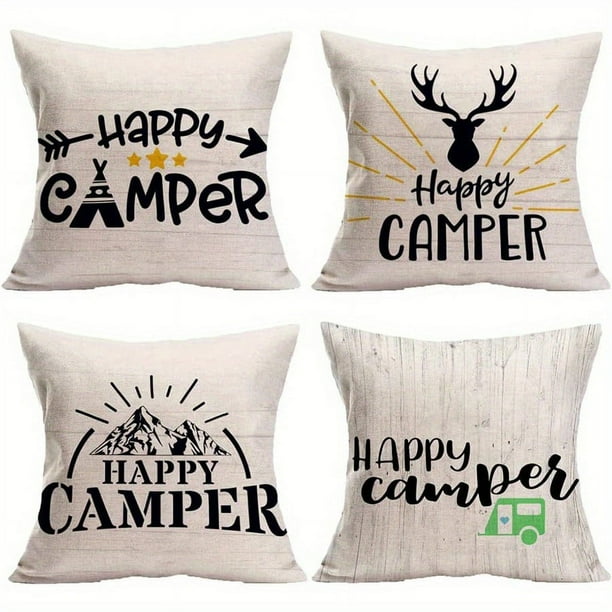 4pcs Halloween Happy Throw Pillow Cover, Decorative Horror Pumpkin Square Throw Pillow Cover, Pillow Cover Linen Black Gray Stripe Pillow Cover For Bedroom Dorm Room Home Decor, Without Core, 18.0*18.