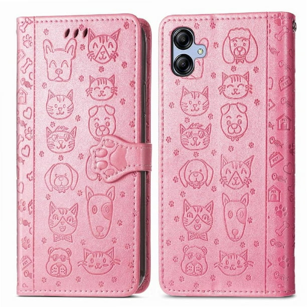 Funda Cartera FOXDOCK para Samsung Galaxy A04E , Flip PU con Relieve de Gatos y Perros, Tarjetero y Soporte