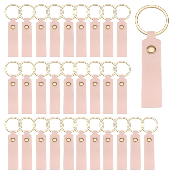 Uxcell 40 Pcs Llaveros en Blanco de Cuero PU a Granel Kit de Llaveros de Cuero para Grabado Láser con Anillos para Llaves para Suministros de Bricolaje Regalos (Rosa, 3.7" x 0.7")