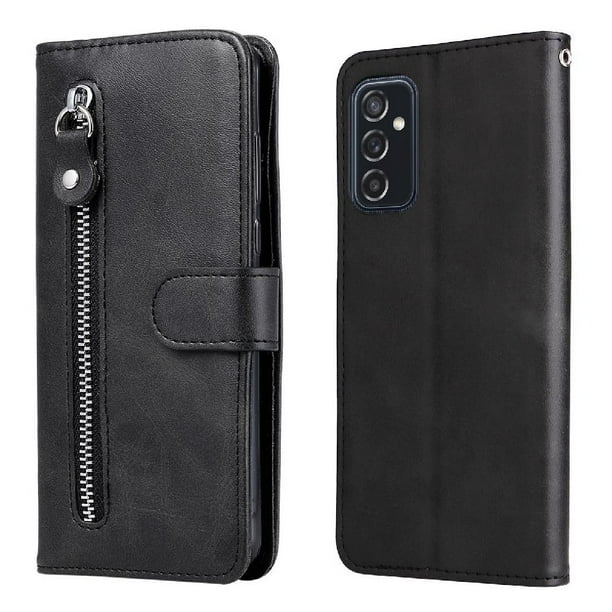 Funda con Cremallera para Samsung Galaxy M52 5G, Carcasa Cartera de Cuero PU con Soporte y Tarjetero