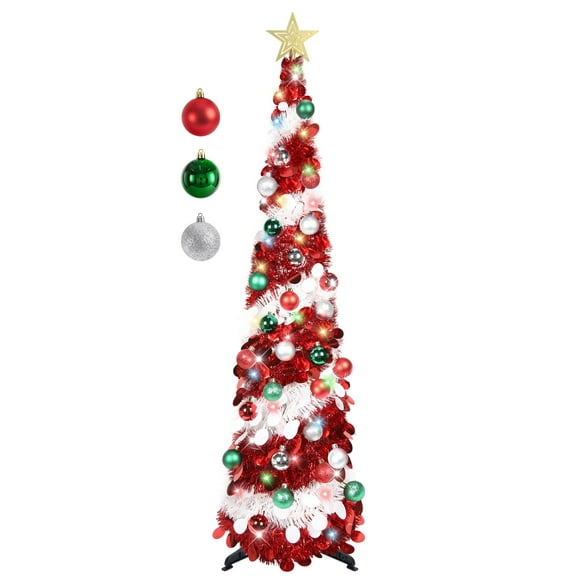 Árbol de Navidad SINTENILL desplegable de 5 pies con temporizador, luces y adornos