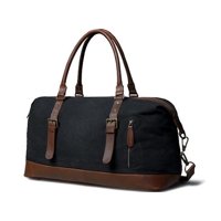 Bolso Sharo Classic Leather Weekender Duffle Lona Negra Y Cuero Marrón