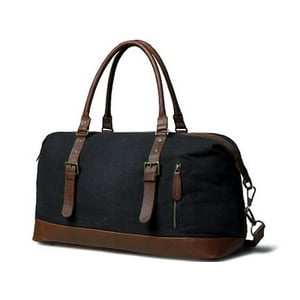Bolso Sharo Classic Leather Weekender Duffle Lona Negra Y Cuero Marrón