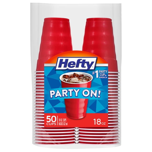 Vasos desechables de plástico Hefty Party On, 450 ml, rojos, 50 unidades