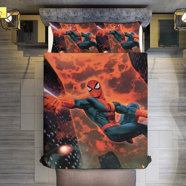Spider-Man Unlimited 3 Piece Sets Full/Queen Size - Reversible Microfiber Quilts with 2 Shams Soft Lightweight Bedspread Coverlet Comforter for All Season Bed Sheets